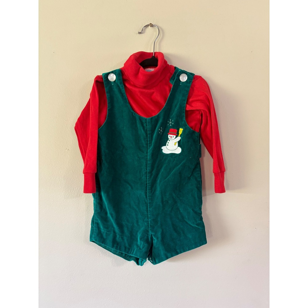 Vintage Dobie Christmas Snowman Velour Romper and Red Turtleneck Set 24M/2T
